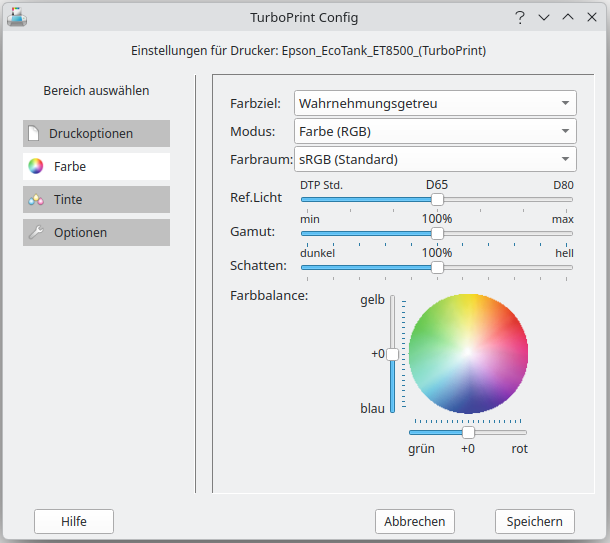 Screenshot Farbeinstellungen